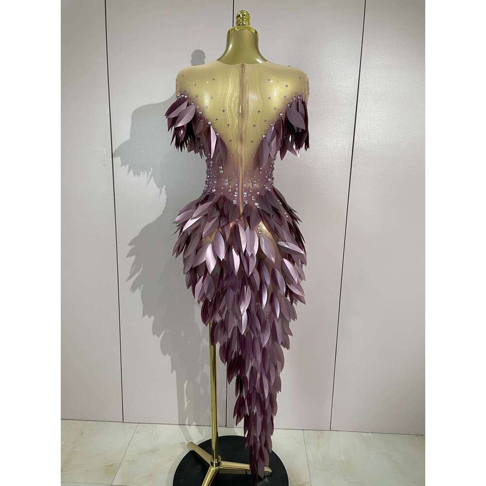 2026 New Sexy Sequins Diamonds Mesh Asymmetric Dress Women Birthday Celebrity Party Costume Bar Nightclub Stage Show Clothing