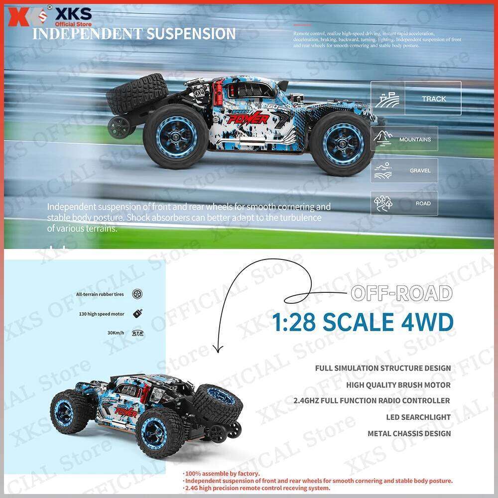 XKS Wltoys 284161 1/28 4WD 4X4 RC Car - 30Km/H High Speed Off-Road Racing Drift 2.4G LED Light Toy Gift for Children C260305