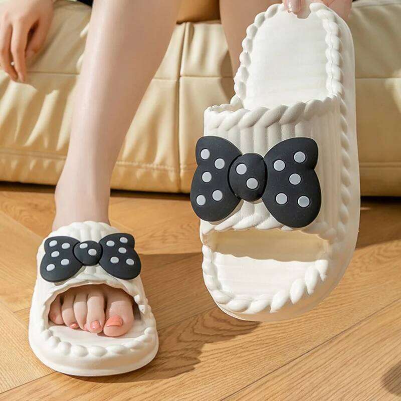 Summer Women's Slippers Cute Bow Tie Indoor Outdoor Thick Soft Sole Non-Slip Beach Slides Comfortable Sandals Fashion Shoes