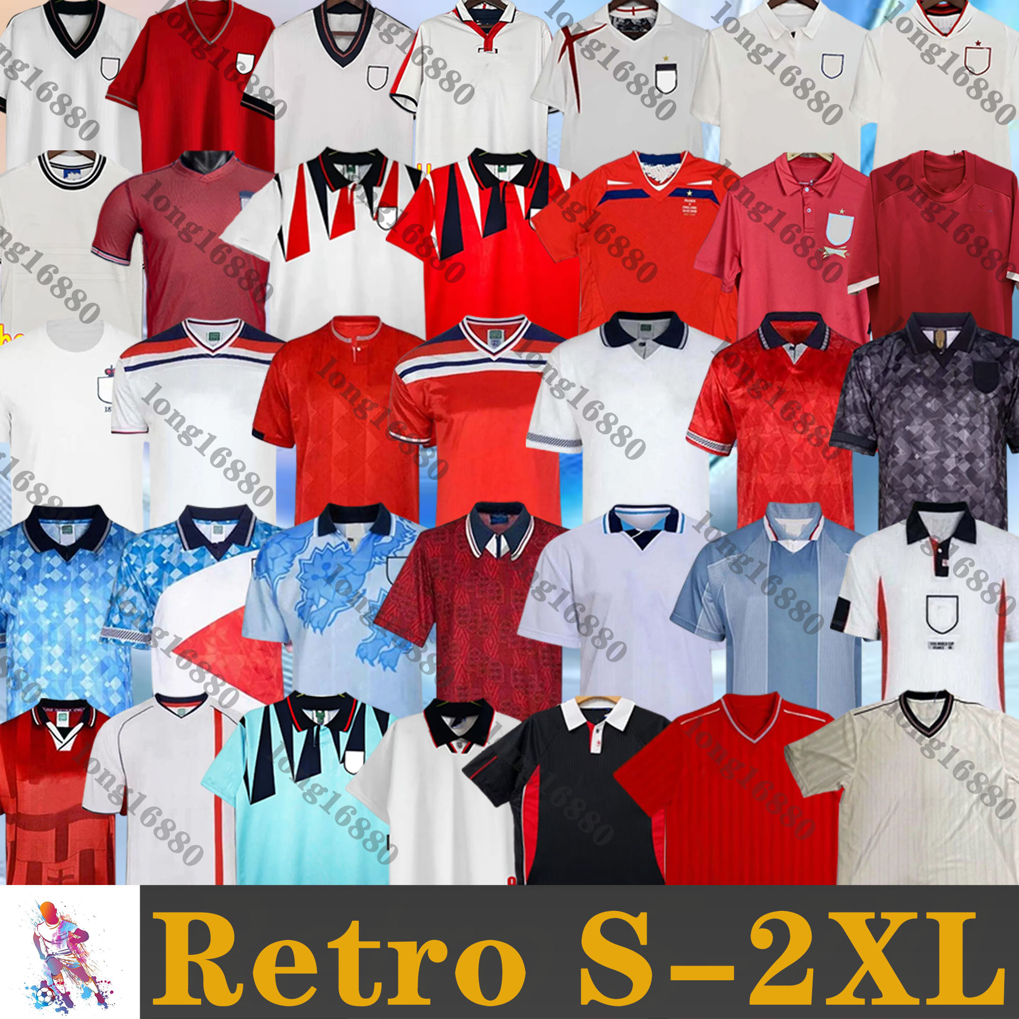 82 86 02 08 England Soccer Jersey Retro 2002 2008 SHEARER GASCOIGNE OWEN GERRARD Scholes Englands adult football shirt ROONEY SOUTHGATE LAMPARD 90 92 94 96 98 1982 1986