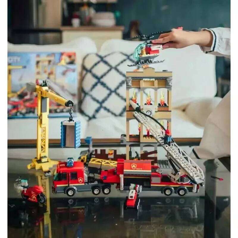 DIY City series universal ladder fire station assembly building block police Building Fire truck car helicopter toy 60216 Z260306