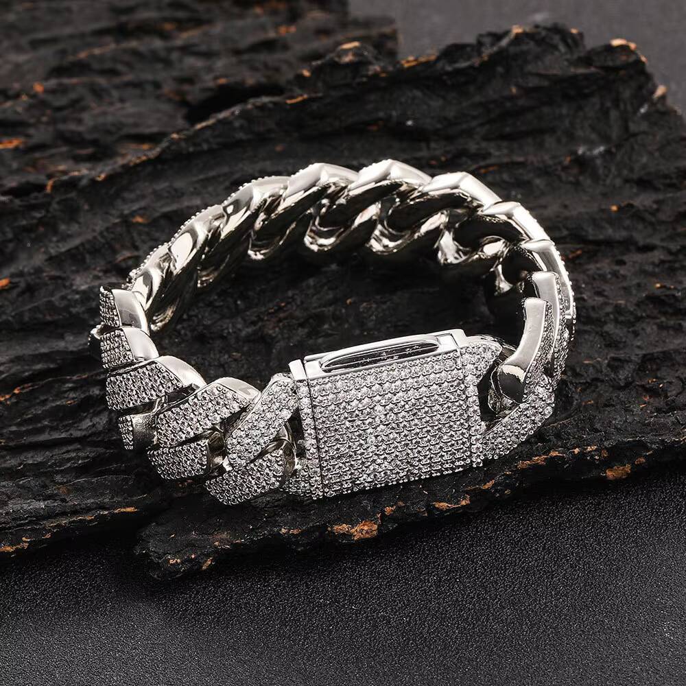 Wholesale 925 Silver Mosan Moissanite Bracelet European American Hip-Hop Style 20mm Cuban Chain Mens Diamond Bangle