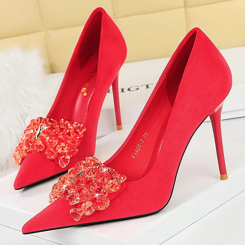 BIGTREE Shoes 2026 Rhinestone Women Pumps Bowknot High Heels Gemstone Banquet Shoes Stilettos Heels 9 Cm Ladies Shoes 260306