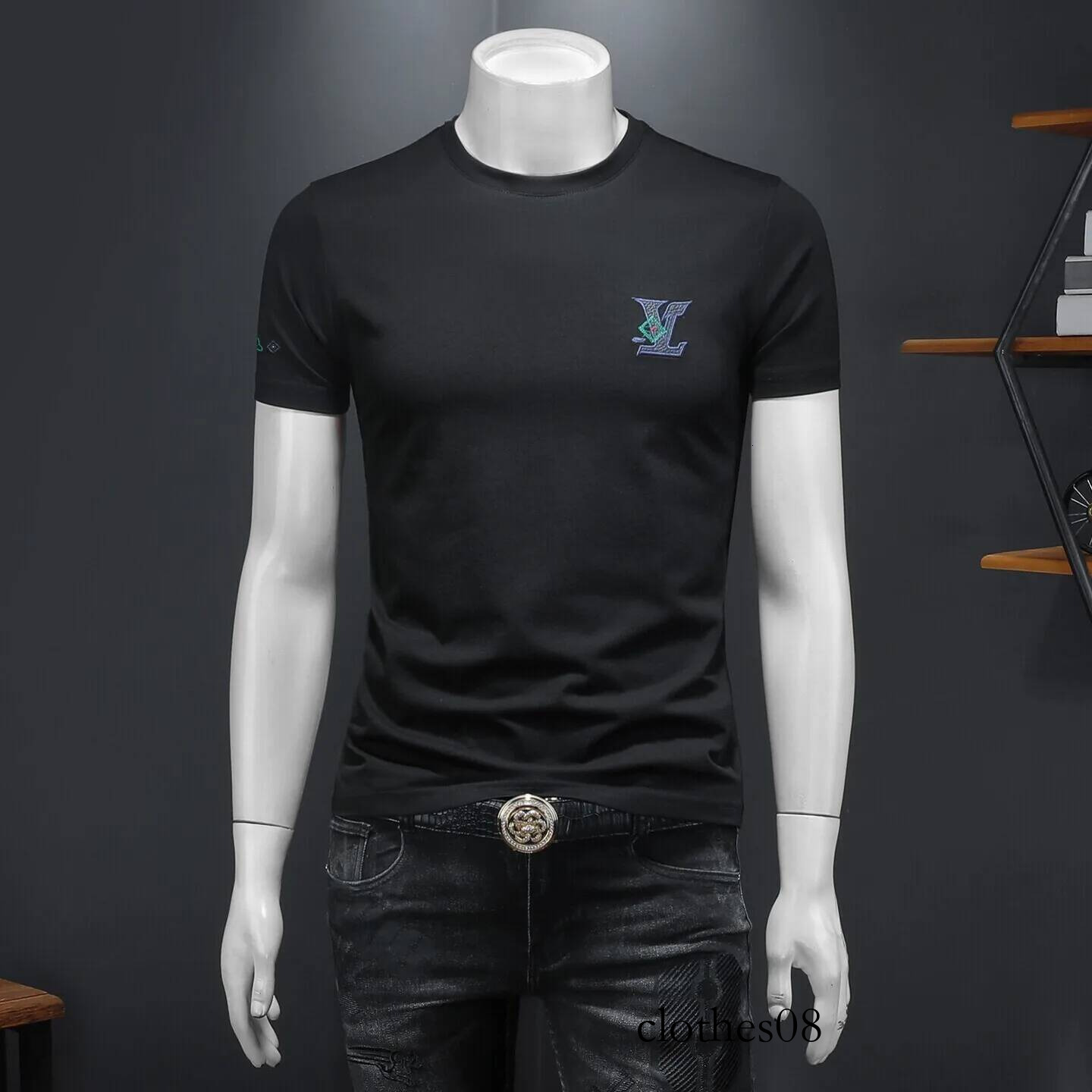 Men's Faionable round Ne Embroidered ort T-irt Slim Fit Cotton Top Trendy f Sve Tee Casual Summer Wear