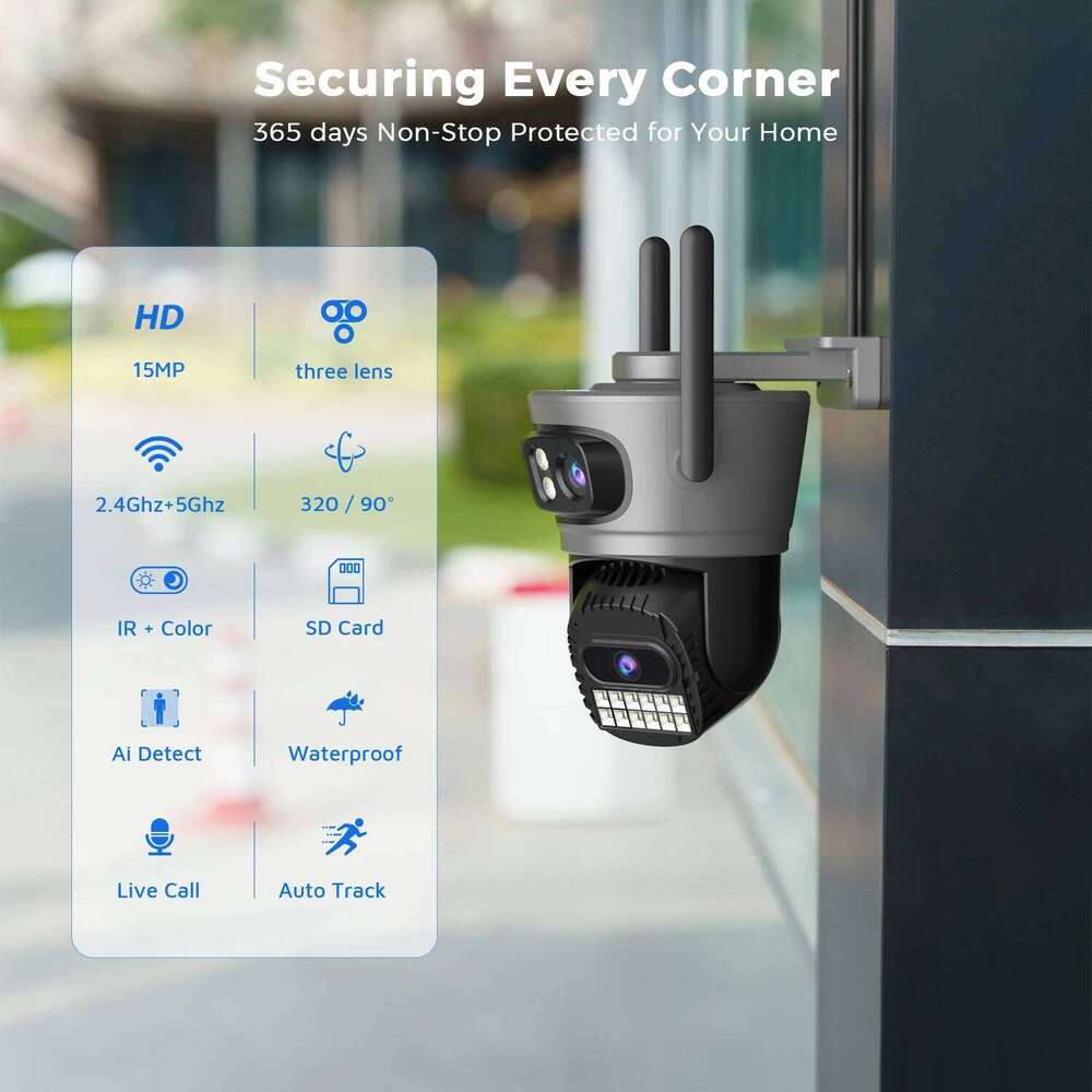 ANBIUX 6K 12MP 3-Len 3-Screeen Wireless Wifi Outdoor AI Human Detect 10MP Auto-cruise Security PTZ IP Camera 26W0306
