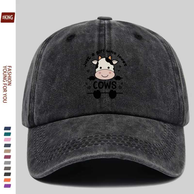 Cute Cartoon Cow Print Washed Vintage Soft Top Sunshade Baseball Cap Unisex Versatile Baseball Cap S260306
