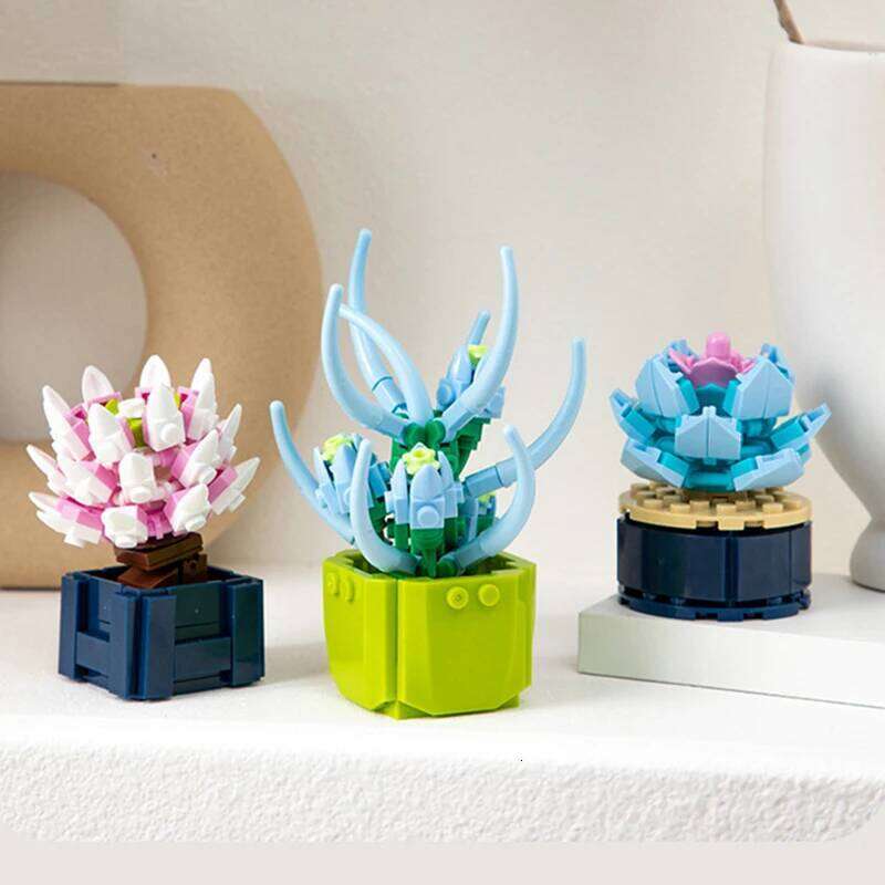 Mini Flower Building Blocks Home Desktop Succulent Potted Ornaments Diy Small Particles Puzzle Assembled Children's Toy Gift Z260306