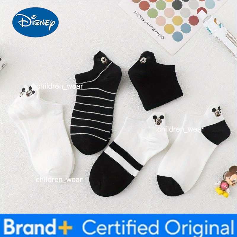 Disney 5 Pairs Kids Mickey Mouse Socks Classic Black White Soft Breathable Cartoon Socks for Boys Girls H260306