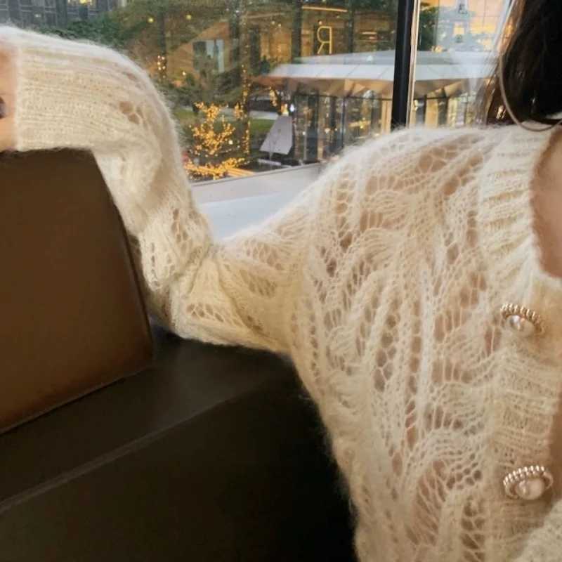 Autumn Vintage Elegant Female Cardigan Sweaters Winter Long Sleeve Women Fashion Hollow Out Elegant Knitted Tops M260306