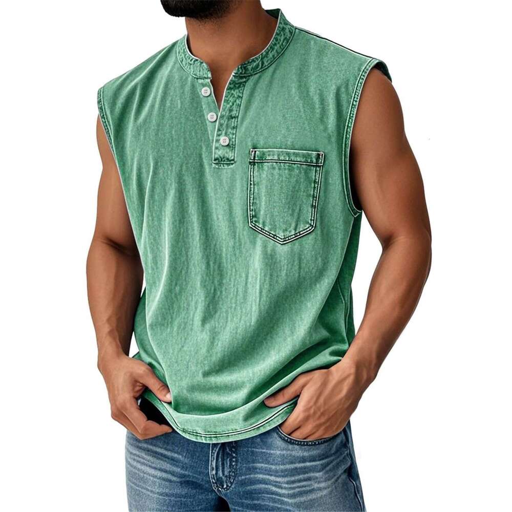 2025 European and American popular sleeveless Amazon young men's casual trendy open-front wish T-shirt wholesale