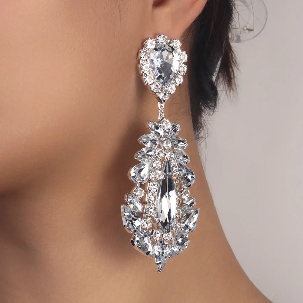 Stonefans Exaggerated Earrings Piercing Hanging for Women Accessories Prom Sparkly Dangle Oversize Wedding Earrings Jewelry 260302