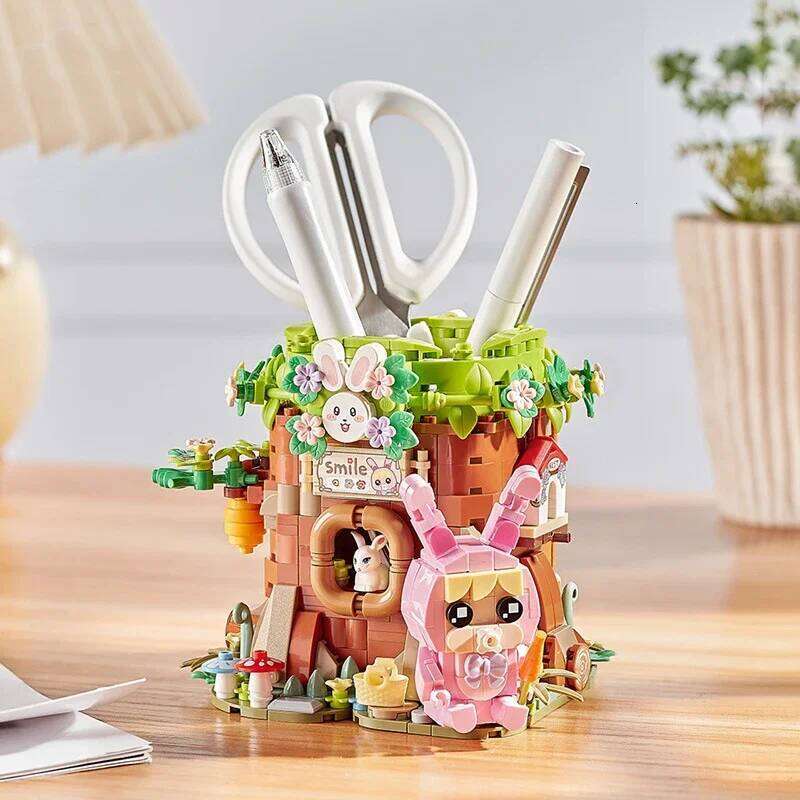Creative Pen Holder Model Building Block DIY Tree Trunk House Assembled Ornaments Toys Gifts for Adults and Children Z260306