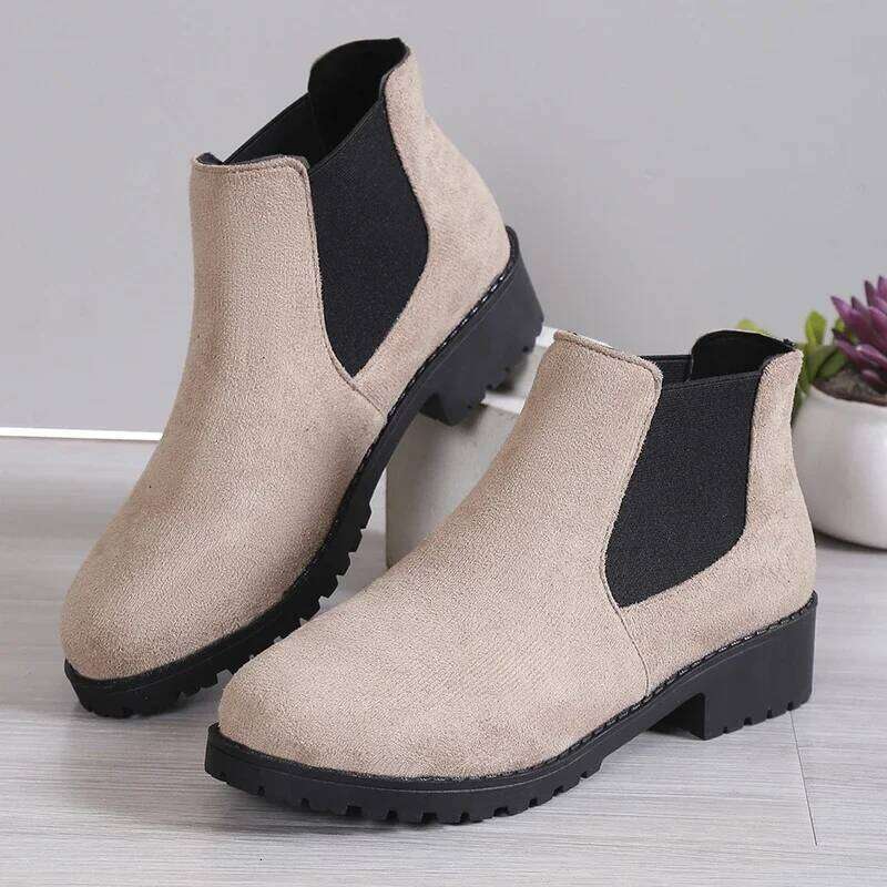 2025 autumn and winter new boots, high-quality women's shoes, fashionable high-end square heel short leg Chelsea boots