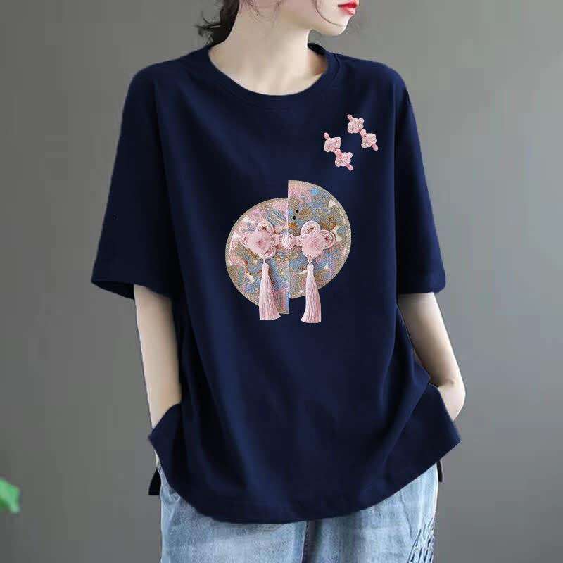 100% pure cotton elegant and fashionable Harajuku slim fit women's loose casual top women's solid color V-neck cotton short sleeved shirt