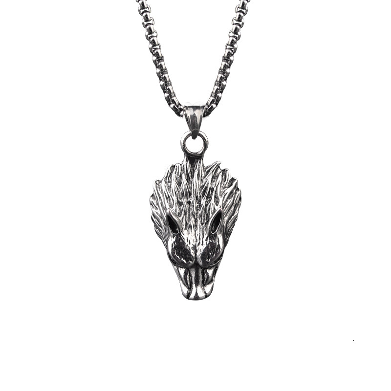 Necklace Wolf Head Titanium Steel Men's Necklace Non-Fading European and American Hip-Hop Alloy Necklace Pendant Personality Punk Accessories Nec