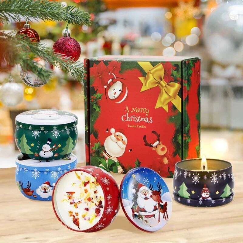 Y 4Pcs/Box Scented Candles Set Patterns Fragrance Jar DIY Smokeless Soybean Wax Candle for Kids Christmas Gift W260304 W260305