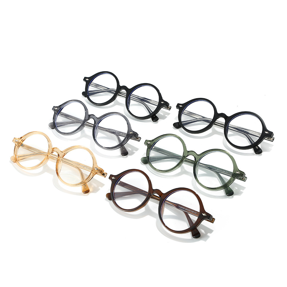 25 retro round frame flat with pin design, TR90 frame, artistic pseudo-no-makeup anti-blue light glasses women for outdoor use
