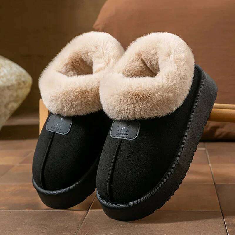 Woman Use Indoor Outdoor Cotton Shoes Winter Plush Anti Slip Sole Thick Bottom Embroider Fashion Fluffy Warm Slippers