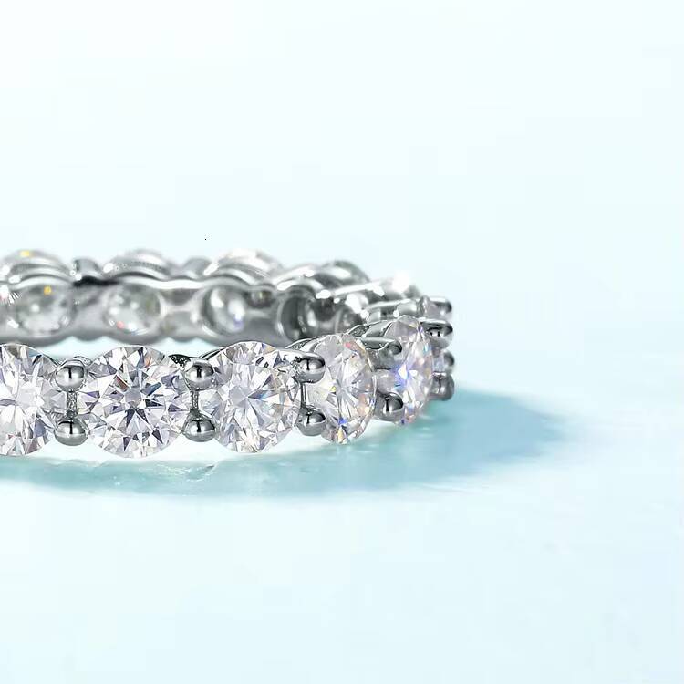 Cluster Gra Certified 4mm 925 Silver Eternity Ring Silver Jewelry Iced Out Hip Hop Tennis Ring Moissanite Cuban Link Ring Band