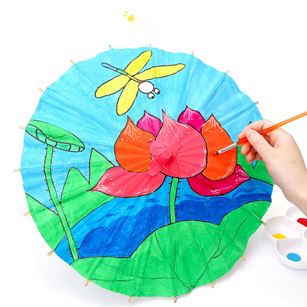 White Paper Parasol Umbrellas DIY Photo Cosplay Prop Bamboo Umbrella For Wedding Party Summer Beach Decor