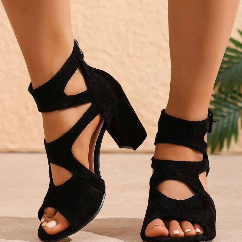 2025 New Fashionable Hollow Design High Heel with Open Toes, Casual and Comfortable Women's Sandals