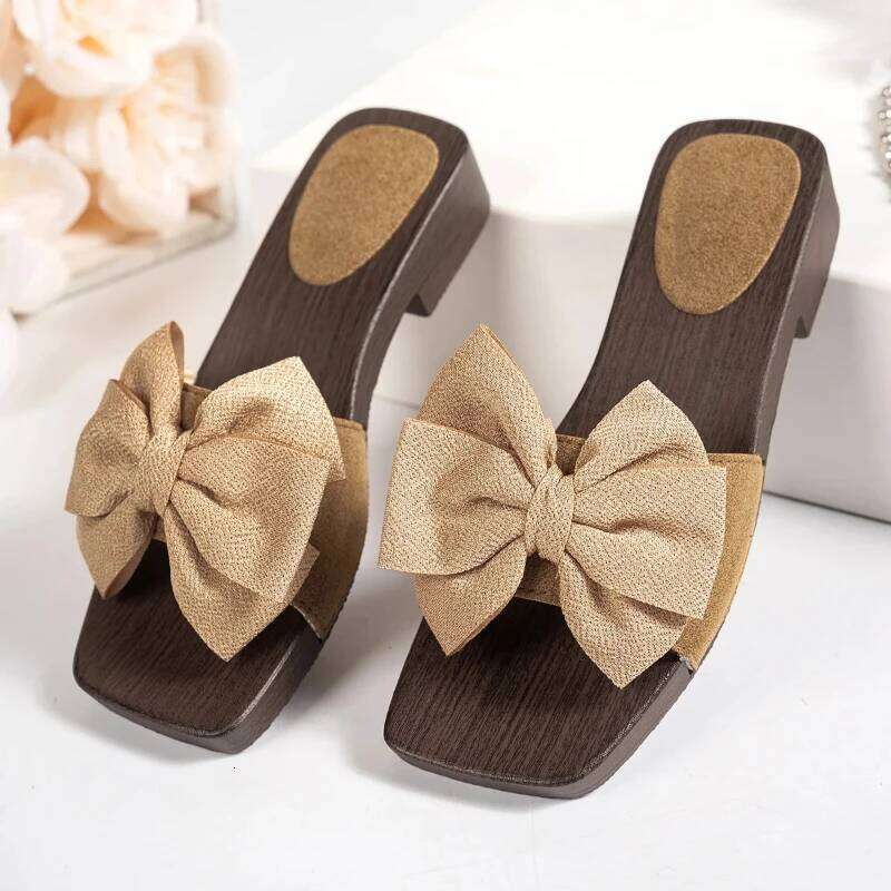2026 New Summer Fashion Women Platform Sandals Wooden Soles Designer Bow-knot Shoes Casual Beach Slippers