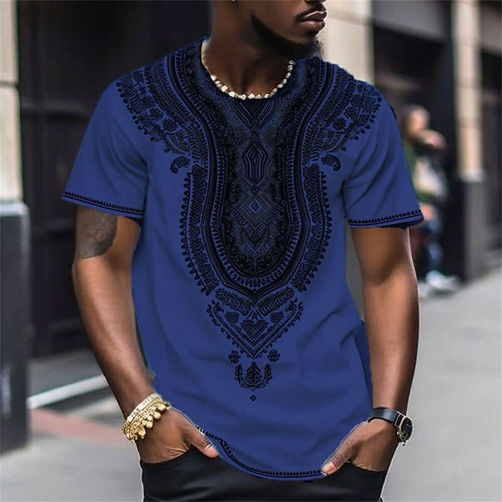 New European and American Cross-Border Trendy T-Shirt Export Ethnic Style Men's Loose Casual Short Sleeve Top