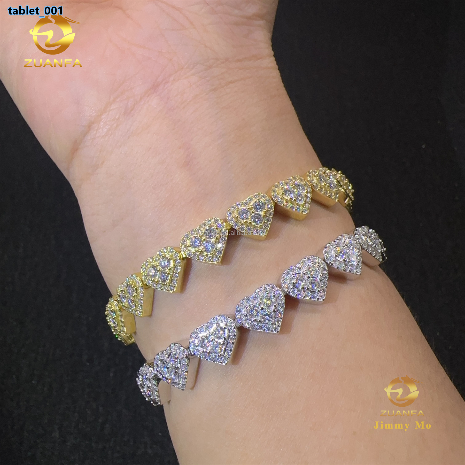 Bulk Stock Elegant Style Female Gift 8mm 925 Solid Silver Iced Out Hip Hop Jewelry FL Moissanite Diamond Heart Shape Bracelet