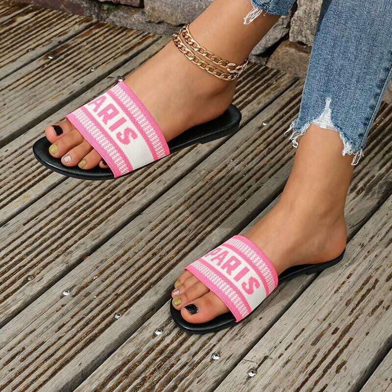 2025 Summer New Women's Fashion Classic Simple Flat Sandals with Alphabet Design for Casual Cooling