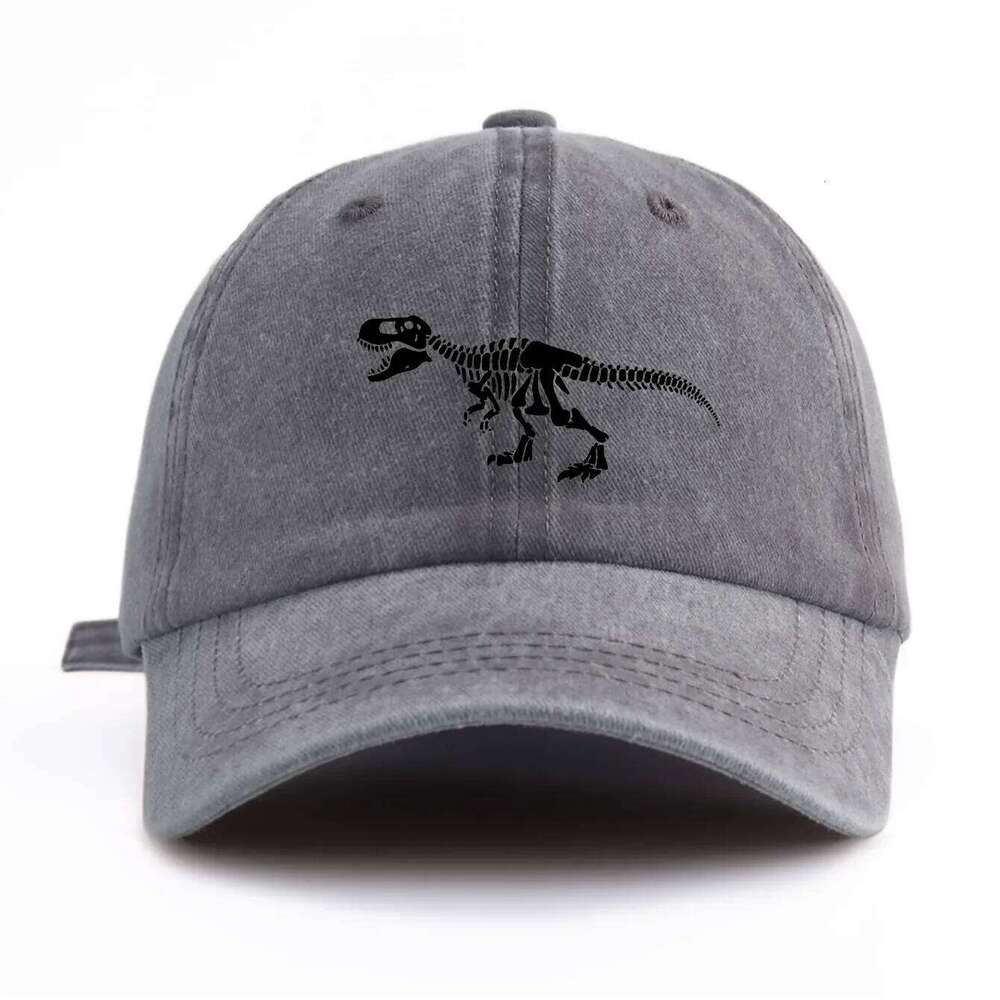 1pc Black T. Rex Print Washed Baseball Cap for Adults, Minimalist Retro Style Casual Soft Adjustable Dad Hat, Perfect As Gift Y260304