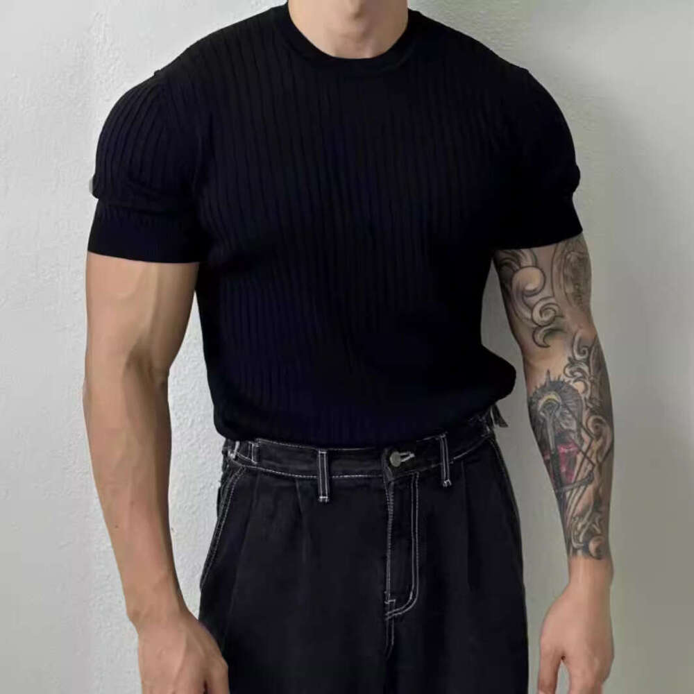 European and American Fashion High-End for Men Summer Knitted Shirt Breathable Casual Short Sleeve Mature Men's T-Shirt Top