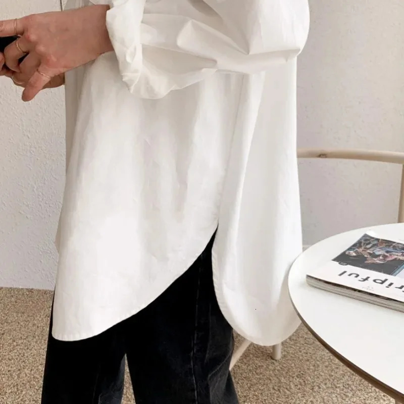 Office Lady Elegant White Casual Loose Blouses Fashion Cotton Long Sleeve Women Shirt Turndown Collar Tops 260306