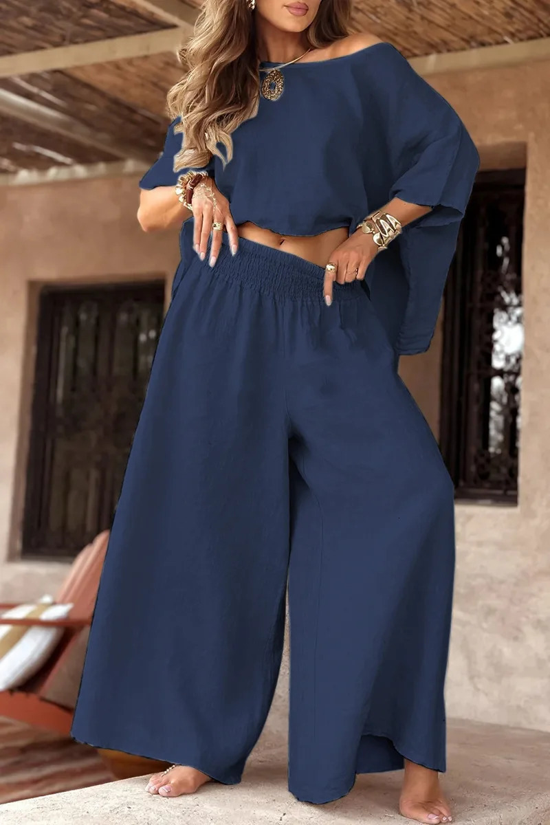Spring Cotton Linen Women Suit Black Oversize Loose Top Wide-leg Pants Set Female Summer Trendy Casual Elegant Suits Ladies 260305