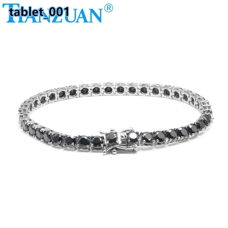 925 Sterling Silver Hip Hop Iced Out Black Round Brillant Moissanite Tennis Chain Bracelet Synthetic Diamond Jewelry