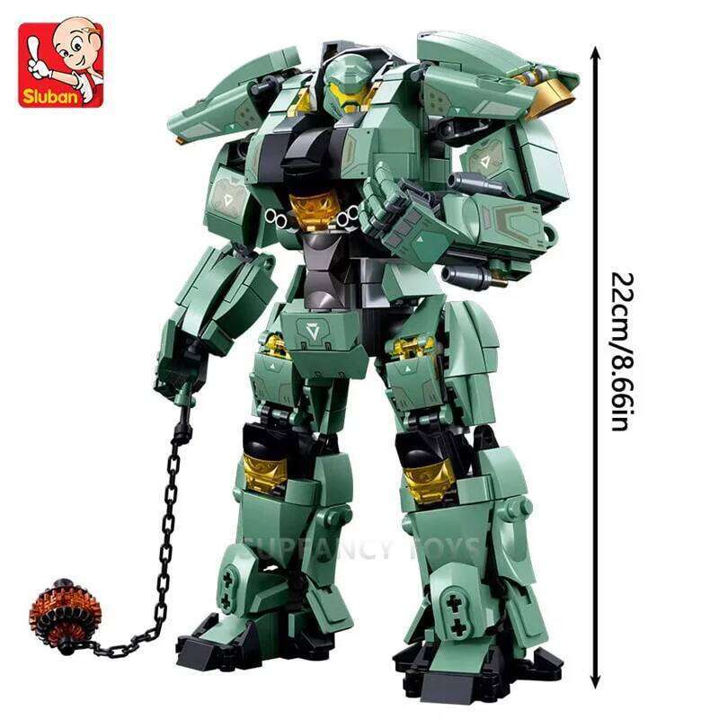 Sluban 542PCS Green Warrior With Chain Hammer Building Blocks Robot Battle Armor Assembling Educational Toys for Boys Gift Z260305