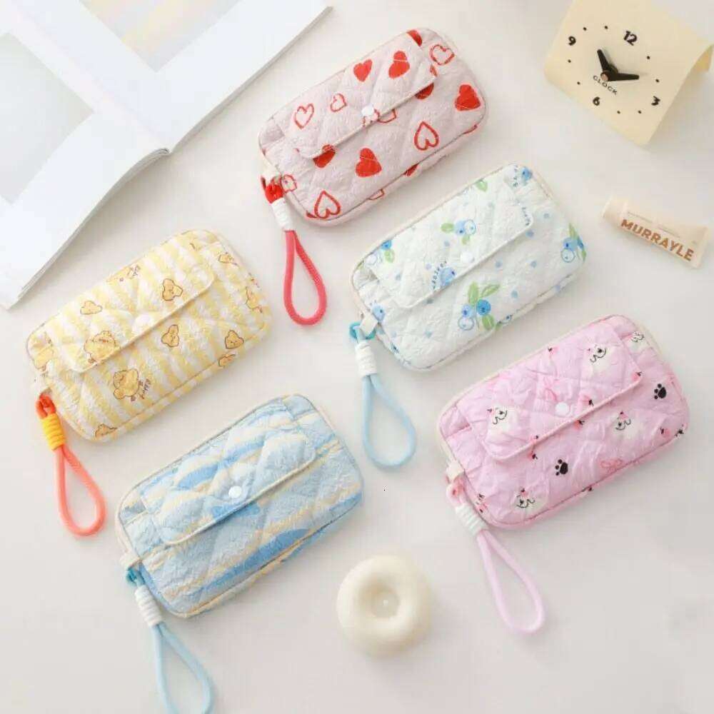 Cute Cartoon Printing Coin Purse Flip Large Capacity Headphone Bag with Lanyard Card Bags C260304