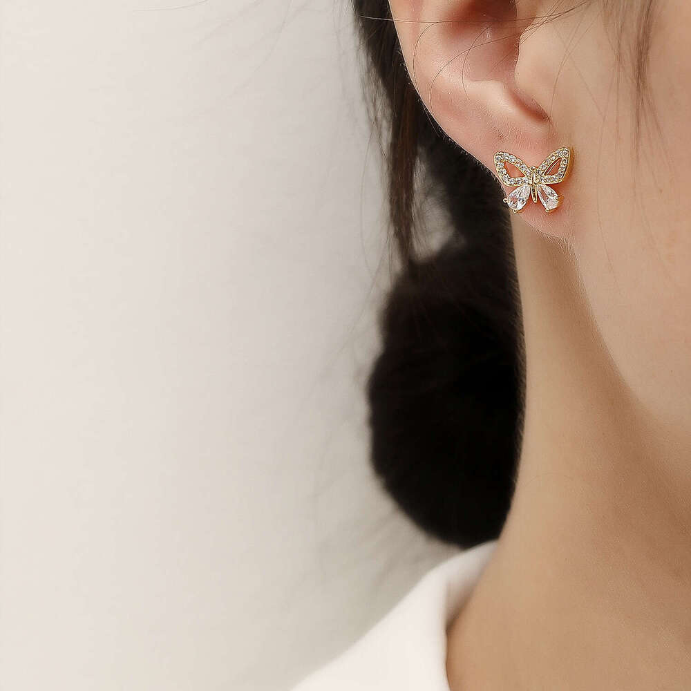 Luxury Commuting Diamond Girl's Bowknot Stud Earrings Korean Style Internet Celebrity Versatile High-End Earrings