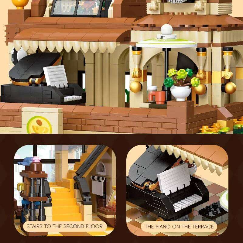2987PCS Coffee Shop Building Blocks European Style Vintage Cafe Model Bricks Set With Light Desktop Ornaments Kids DIY Toy Gift Z260305