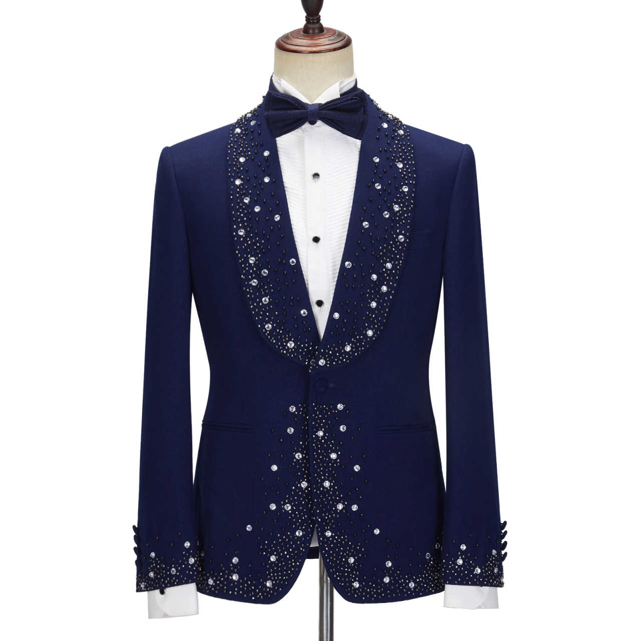 Fashion 2 Pieces Suits For Men One Button Shawl Lapel Prom Blazers Crystals Groom Wedding Tuxedos 2 Pieces Customized