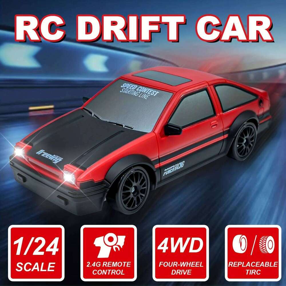 4WD High-Speed RC Drift Car with Cool Lights - 2.4GHz Remote Control Racing Toy, Rechargeable Battery Included, Black & White De C260305