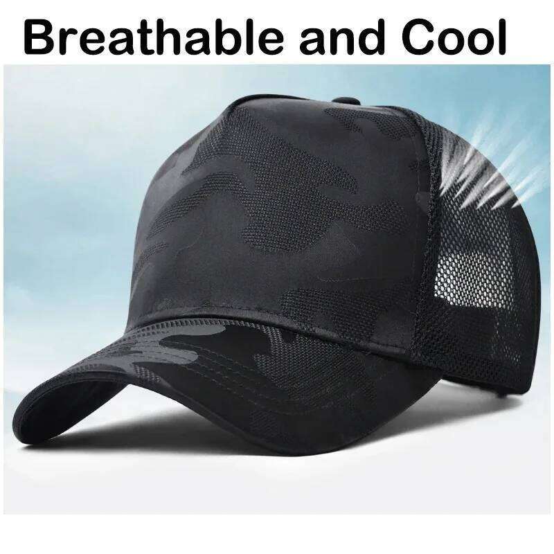 Deeper large size Quick Drying Camouflage Baseball Big bead Mesh Dad Hat Men Plus Size 65cm Adjustable Snapback Caps Y260304
