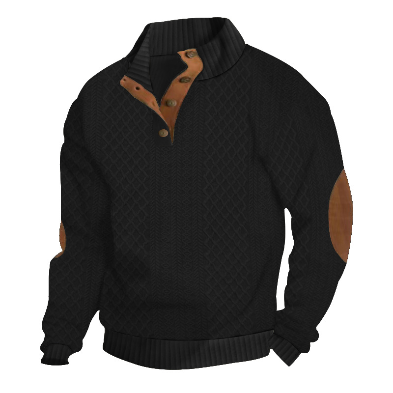 Spring and Autumn Men's Wear European Size Hot Selling Men's Stand up Collar Long Sleeve Casual Outdoor Hoodie Jacquard Knitted Sweater