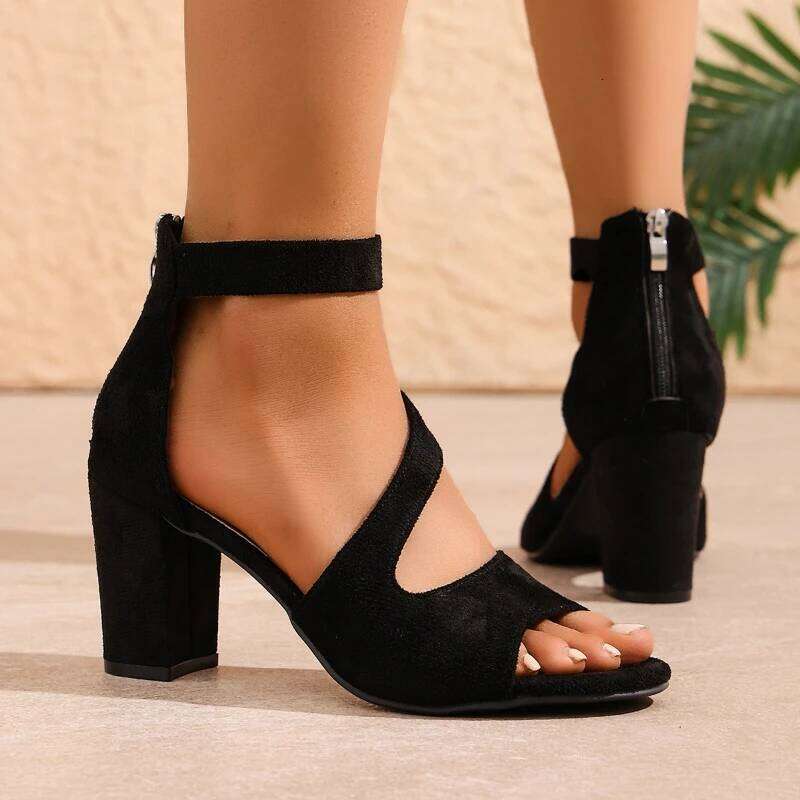Summer 2025 Women's Roman Style High Heel Fashion Casual Solid Color Sandals