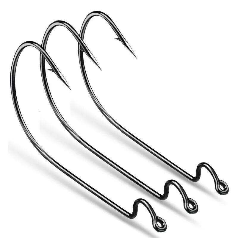 10pcs/Lot Soft Worm High Carbon Steel Wide Super Lock Fishhooks Lure Softjerk Hooks 8#-5/0 Fishing Tackle S260305