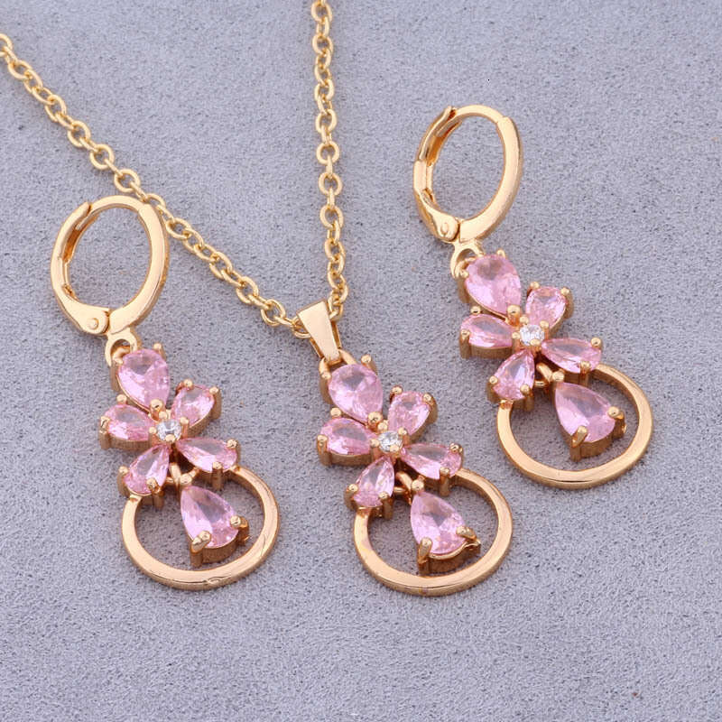 2024 Jewelry Set: European American Cross-Border Best-Selling Accessories Inlaid with Zircon gold Earrings and Pendant Set