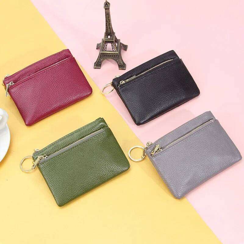 Simple New Top Layer Cowhide European and American Ladies Zipper Purses Leather Key Ring Bag Mini Coin Holder C260304
