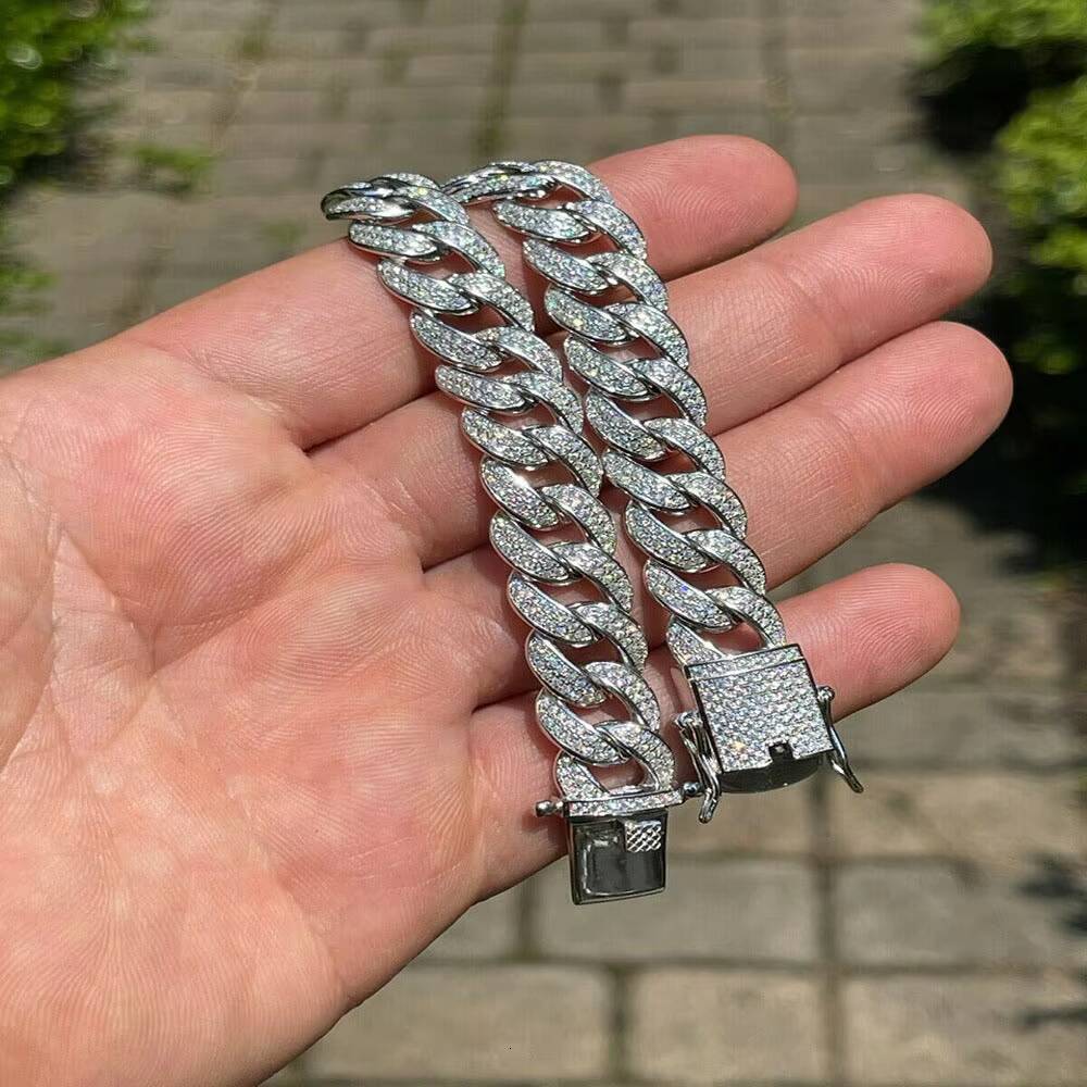 925 Silver Womens Iced Out Moissanite Cuban Chain Gold Plated