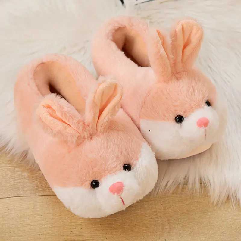 Cartoon Fluffy Rabbit Slippers Women Winter Warm Plush Home Silent Indoor Floor Kawaii Flat Cute Animal Slides Shoes S260305