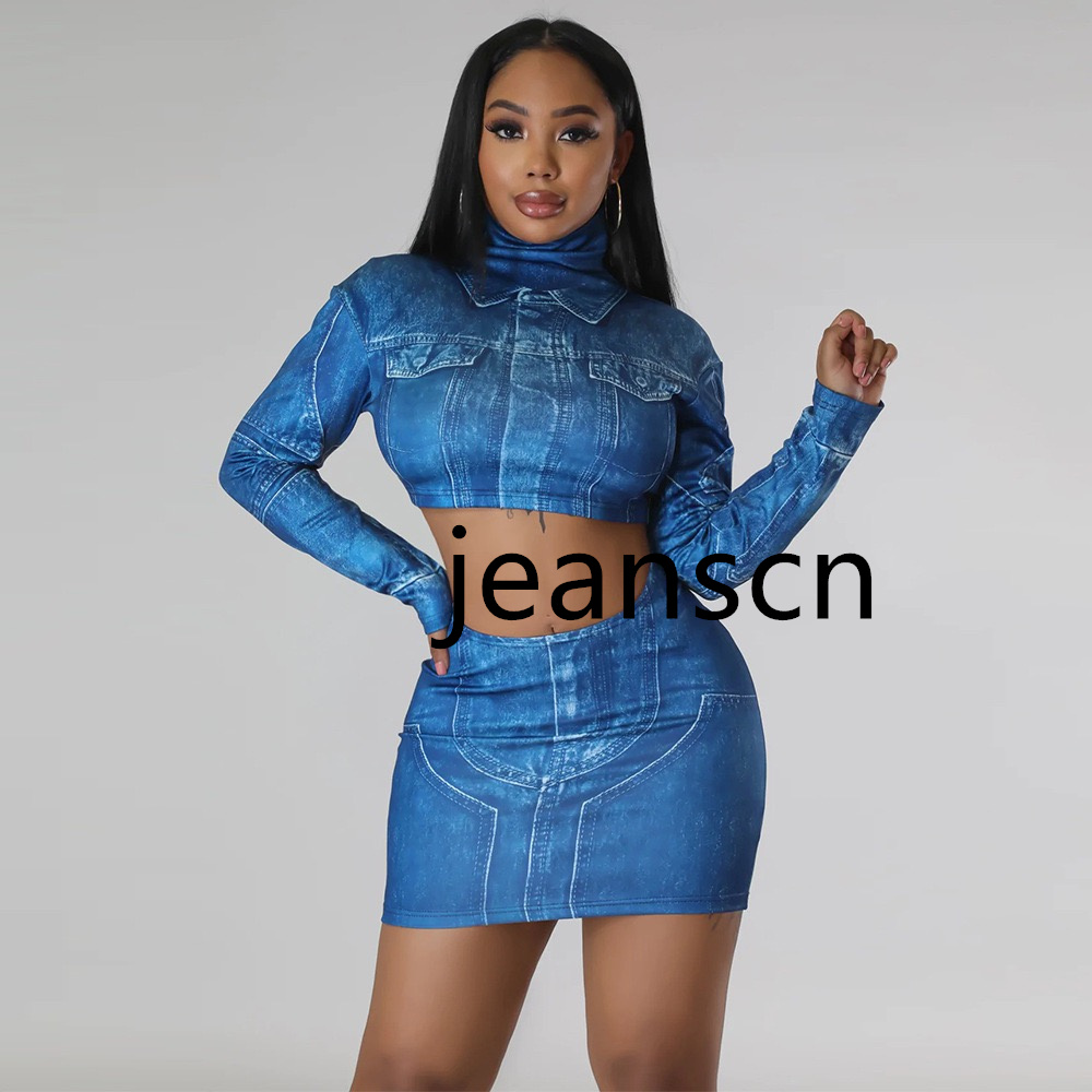 Designer Denim Tracksuits Two Piece Sets Women Long Sleeve Patchwork Denim Jacket and Shorts Outfits Y2k Jeans Vintage Streetwear Bulk Wholesale Cloth