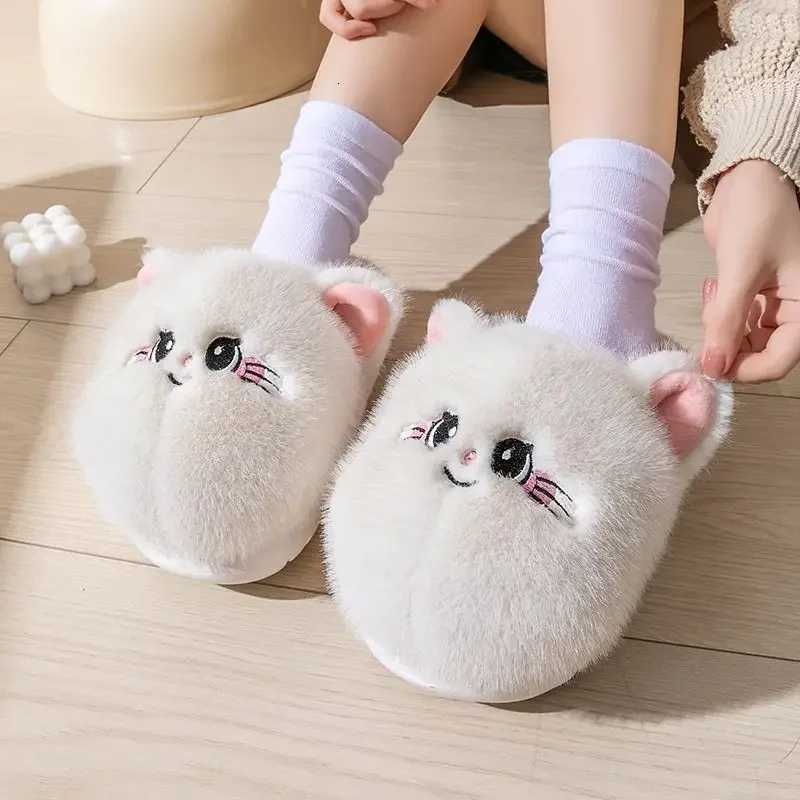 New shaggy slippers that look like your cat womens fluffy outdoor kitty sliper woman fuzzy kitten mules winter warm house shoes S260305